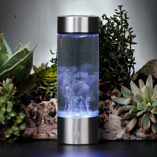 YANGUN Bottiglia di acqua idrogeno 420 ML, Generatore di idrogeno, Vetro, Hydrogen Water Bottle 2024, Caricatore USB Ionizzatore d'acqua portatile per viaggi a casa (argento